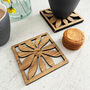 Oak Veneer Floral Coasters Set Of Four Home Gift, thumbnail 3 of 8