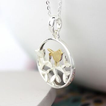 Silver Plated Leaf And Golden Bird Necklace, 4 of 5