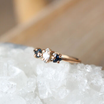 Elma 9 Ct Gold White And Blue Sapphire Cluster Ring, 2 of 4