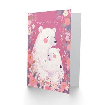 Polar Bear Mum And Cub Pink Floral Cute Happy Mother's Day Card, 2 of 6