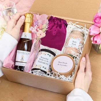 Bride To Be Luxury Gift Hamper With Prosecco And Personalised Candle, 2 of 4