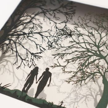 Framed Papercut Silhouette Of Couple Walking, 3 of 11