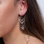 Art Deco Sterling Silver Drop Earrings – White Topaz Feather Design – Handmade Vintage Arrow Jewellery By Lucy Quartermaine, thumbnail 10 of 10