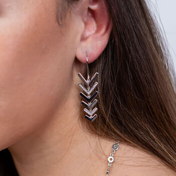 Art Deco Sterling Silver Drop Earrings – White Topaz Feather Design – Handmade Vintage Arrow Jewellery By Lucy Quartermaine, 10 of 10