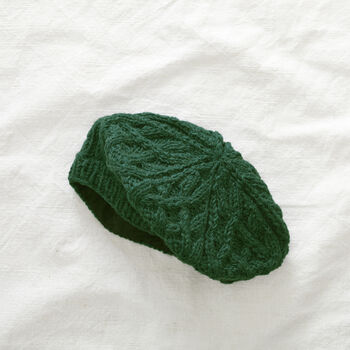 Fair Trade Cable Handknit Wool Jersey Lined Beret Hat, 8 of 12