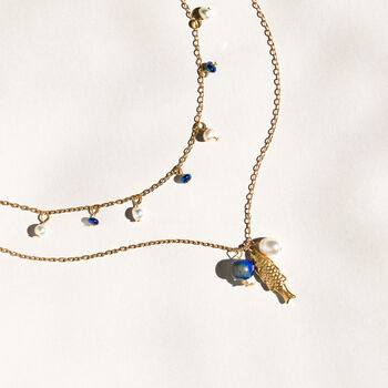 Gold Fish And Pearl Necklace Set Of Two, 2 of 7