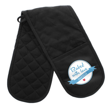 Personalised Baked With Love Black Oven Gloves, 4 of 4