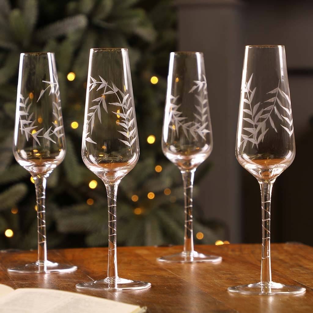 Four Etched Vines Champagne Flute Set By Dibor
