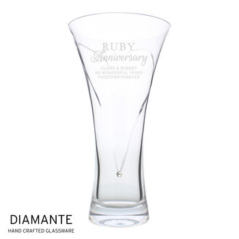 Personalised Ruby Anniversary Diamante Heart Vase, 4 of 6