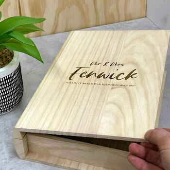 Personalised Wooden Book Shaped Keepsake Box, 5 of 7
