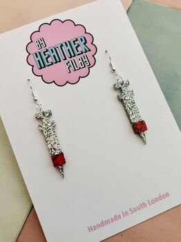 Syringe Glitter Resin Earrings / Alternative Style Jewellery / Gift For Nurses And Doctors Shimmering Medical Jewellery, 5 of 7