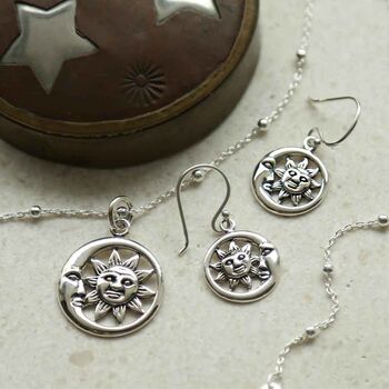 Sterling Silver Sun And Moon Dangly Earrings, 5 of 6