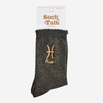 Women's Glitter Socks Black Gold Zodiac Pisces, 5 of 5