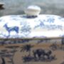 Lidded Butterdish In Blue Safari Design, thumbnail 2 of 9