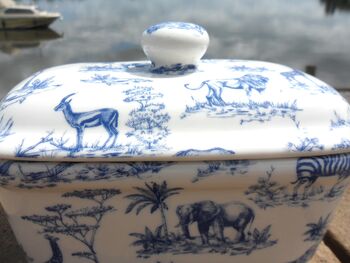 Lidded Butterdish In Blue Safari Design, 2 of 9