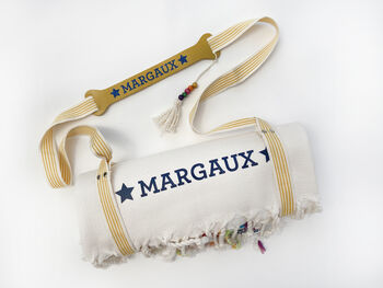 Personalised Beach Towel And Shawl, Carrier Strap, 9 of 11
