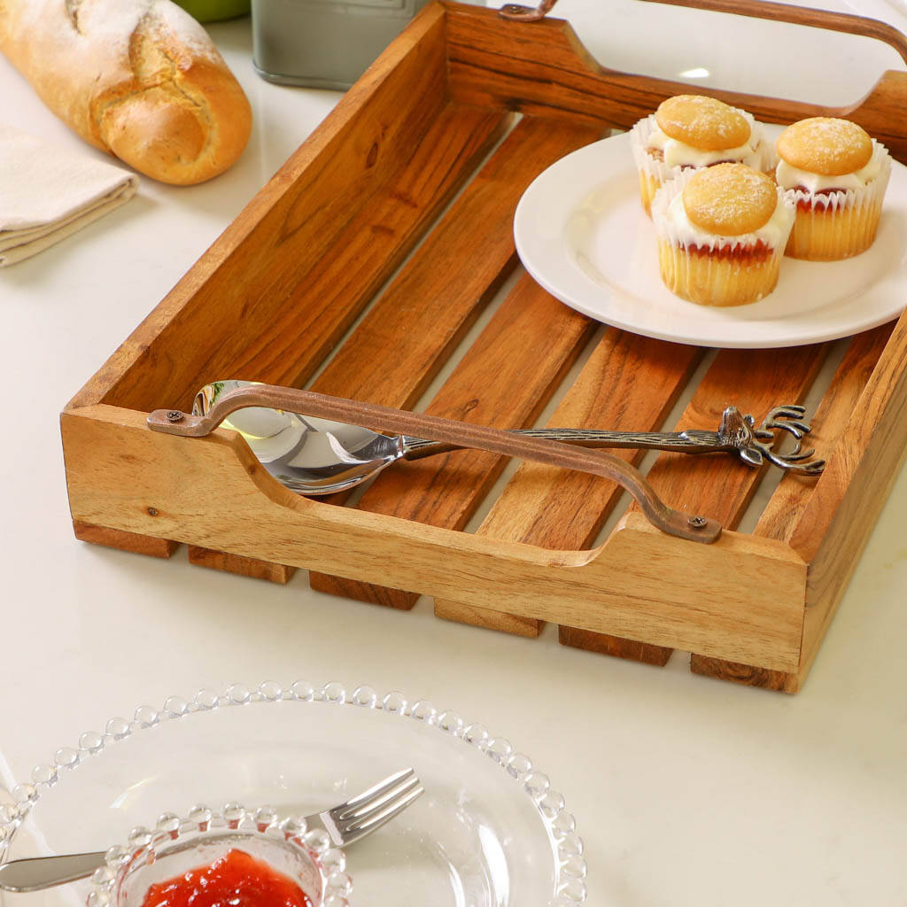 Acacia Wood Serving Tray With Handles By Dibor