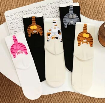 Novelty Fun Socks ~ Cats With Balls Five Pack, 3 of 3