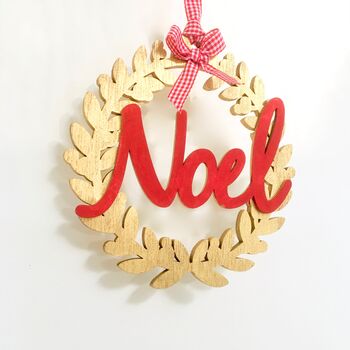 Noel Gold Hanging Christmas Wreath, 2 of 3