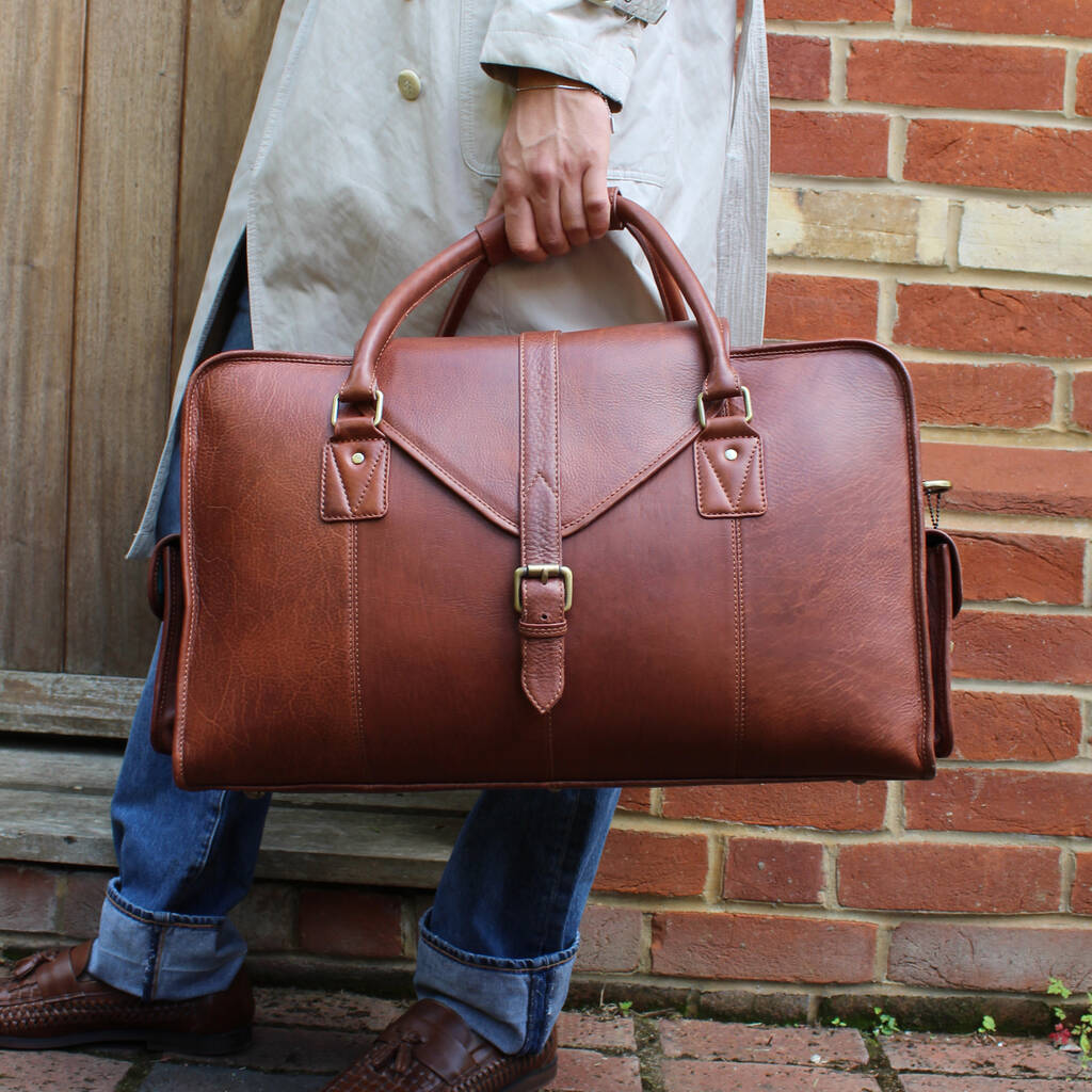 'Oxley' Men's Leather Weekend Holdall Bag In Cognac, 1 of 11