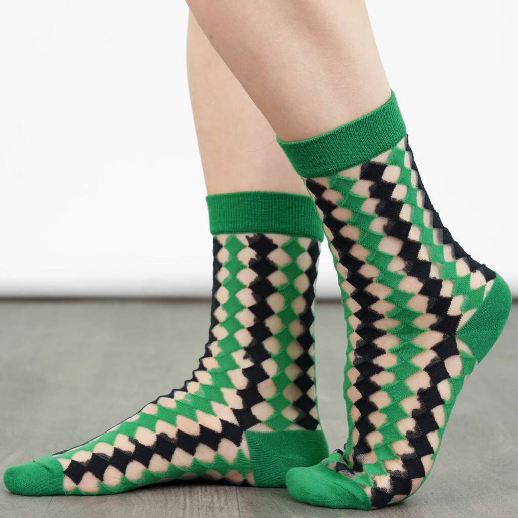 Sheer Pop Socks Ankle Highs Green Argyle
