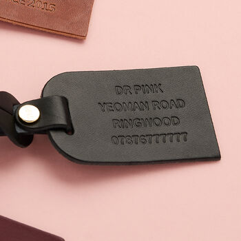 Personalised Leather Luggage Tag With Debossed Text, 2 of 4