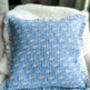 Handmade Quilted Block Print Blue Ruffle Cushion, thumbnail 2 of 5