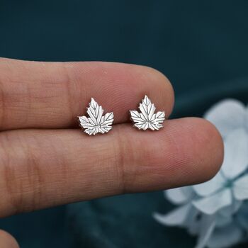 Sterling Silver Maple Leaf Stud Earrings, 3 of 8