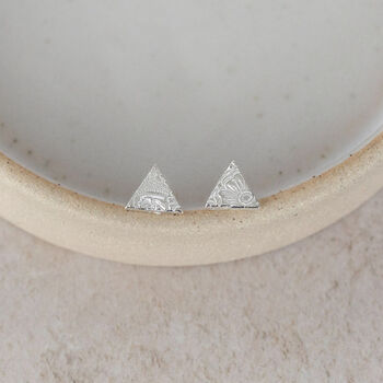 Sterling Silver Textured Triangle Studs, 4 of 9