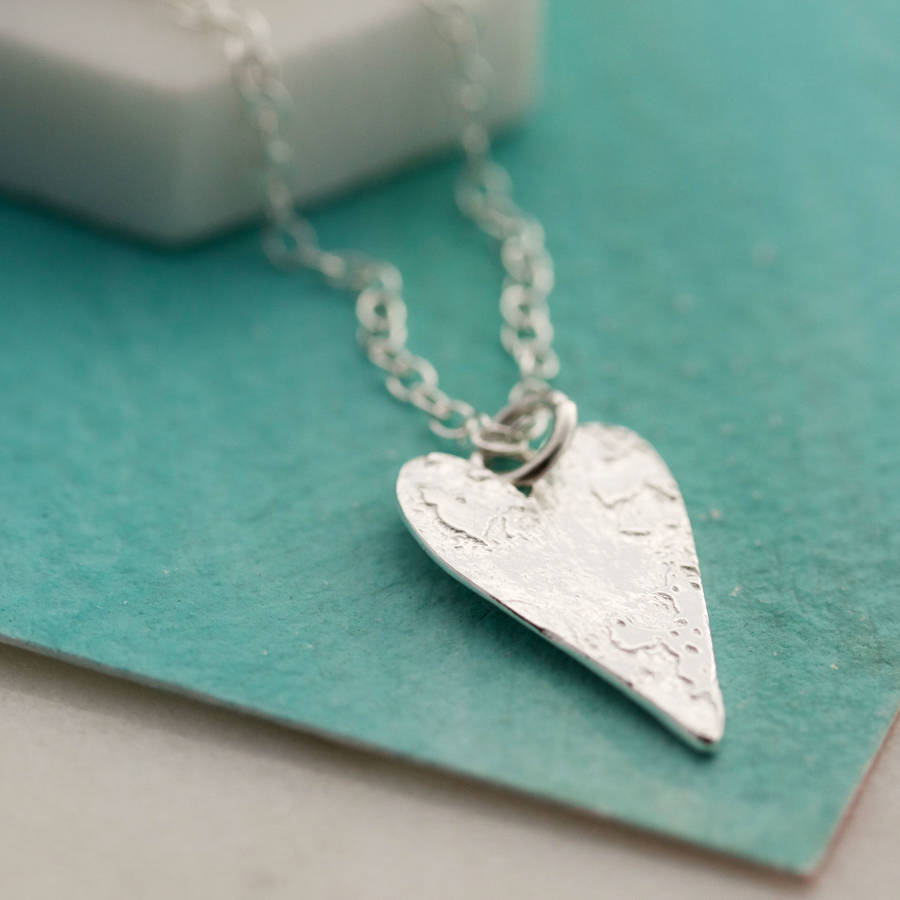 Silver Textured Heart Handmade To Order Necklace By Mojo and the Maker