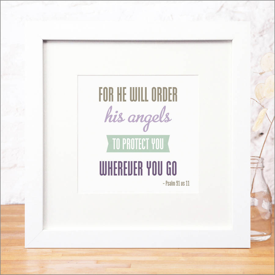 'Angels To Protect' Contemporary Bible Verse Print By Faith Hope & Love