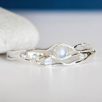 Hinged Sterling Silver Rainbow Moonstone Bangle, 3 of 9