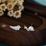 Sterling Silver Mismatched Snail And Fern Leaf Stud Earrings, thumbnail 3 of 10