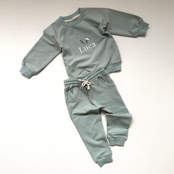 Childrens Organic Cotton Easter Bunny Ears Tracksuit, 3 of 5