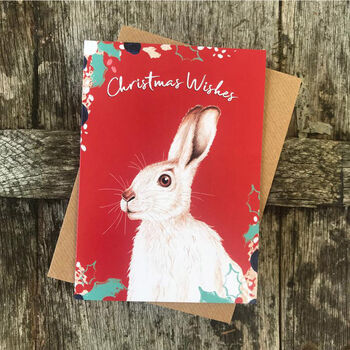 White Hare Christmas Card Blank Inside, 2 of 2