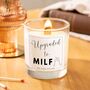 New Mum Funny Gift, Upgraded To Milf Baby Shower Candle Gift Set, thumbnail 2 of 8