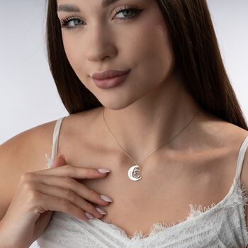 Personalised 'Mother's Love' Moon And Baby Necklace, 5 of 9