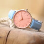 Personalised Ladies Coral Watch + Light Blue Strap, thumbnail 1 of 7