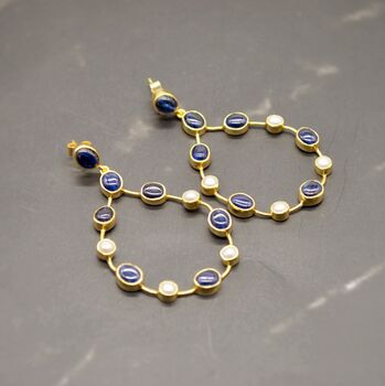 Blue Sapphire And Pearl Hoop Earrings, 11 of 12