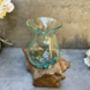 22cm Handmade Molten Glass Wine Jug Natural Teak Root Wooden, thumbnail 5 of 12