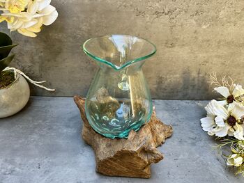 22cm Handmade Molten Glass Wine Jug Natural Teak Root Wooden, 5 of 12