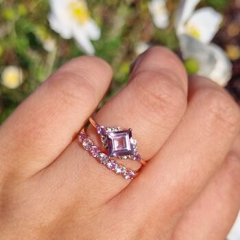 Square Amethyst Ring In Silver And Rose Gold Vermeil, 4 of 12