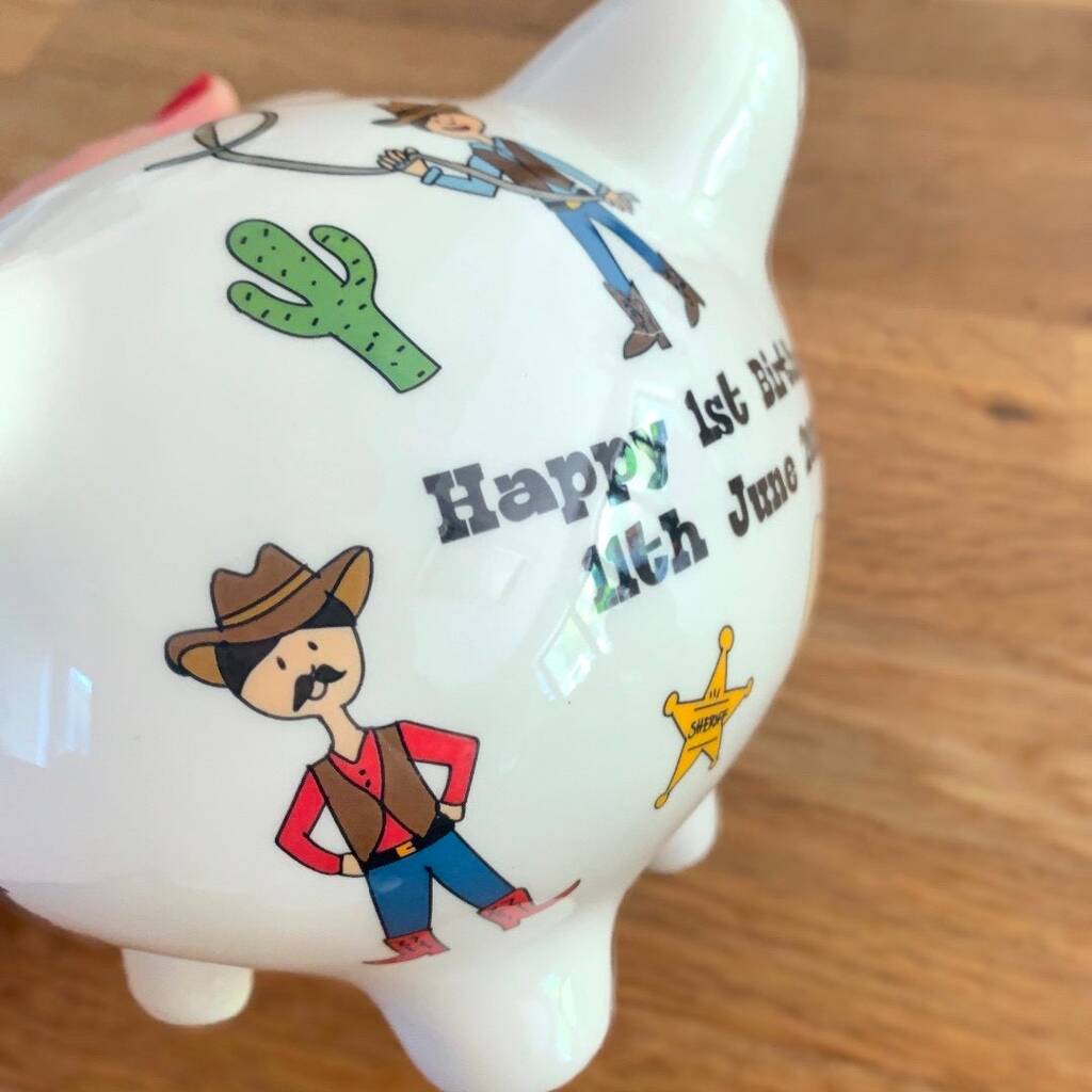 Personalised Cowboys Piggy Bank By Sparkle Ceramics