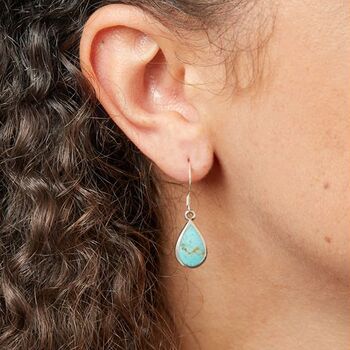 Sterling Silver Teardrop Turquoise Drop Earrings, 2 of 7