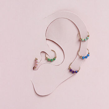 9ct Solid Yellow Gold Triple Opal Helix Nose Ring, 8 of 10