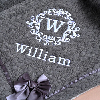 Personalised Grey Cable Blanket With Monogram, 2 of 7