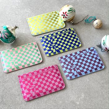 Checkerboard Card Case Recycled Leather Five Colourways, 2 of 4