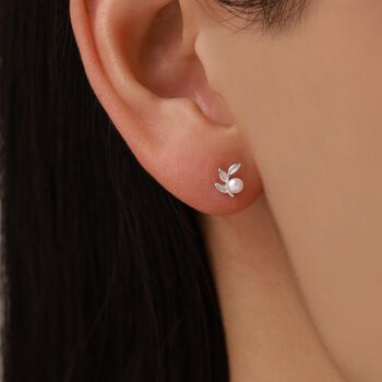 Sterling Silver Pearl Leaf 16 G Flat Back Earrings Internally Threaded, 7 of 11