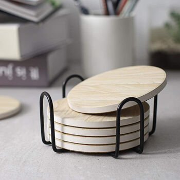 Set Of Six Wood Effect Ceramic Coasters, 4 of 4