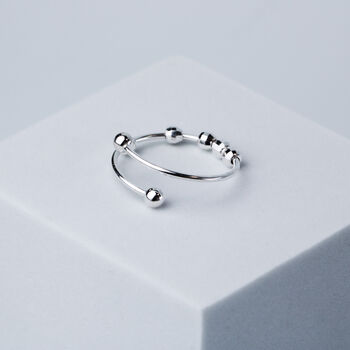 Sterling Silver Sliding Bead Adjustable Ring, 3 of 6
